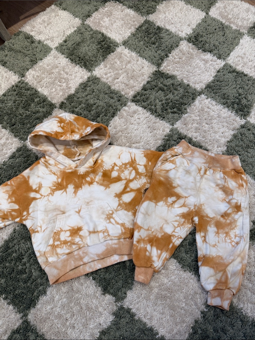 Baby Barn- Oversized Tie-Dye Hooded Sweatshirt & Joggers Set - White & Rust